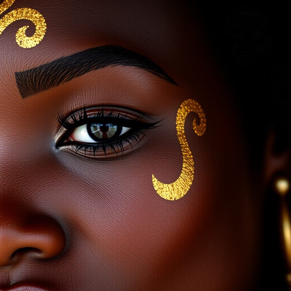 African Woman's Face with Gold Swirls