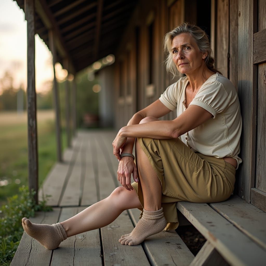 Woman with Swollen Ankles in Rustic Style