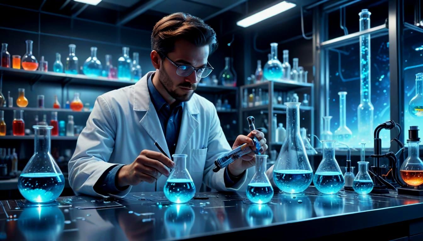 Futuristic Scientist in Glowing Laboratory - Hyper-Realistic...