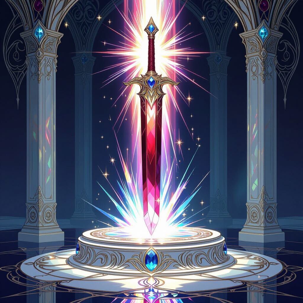 Radiant Crystalline Gemstone Sword in Art Nouveau Style