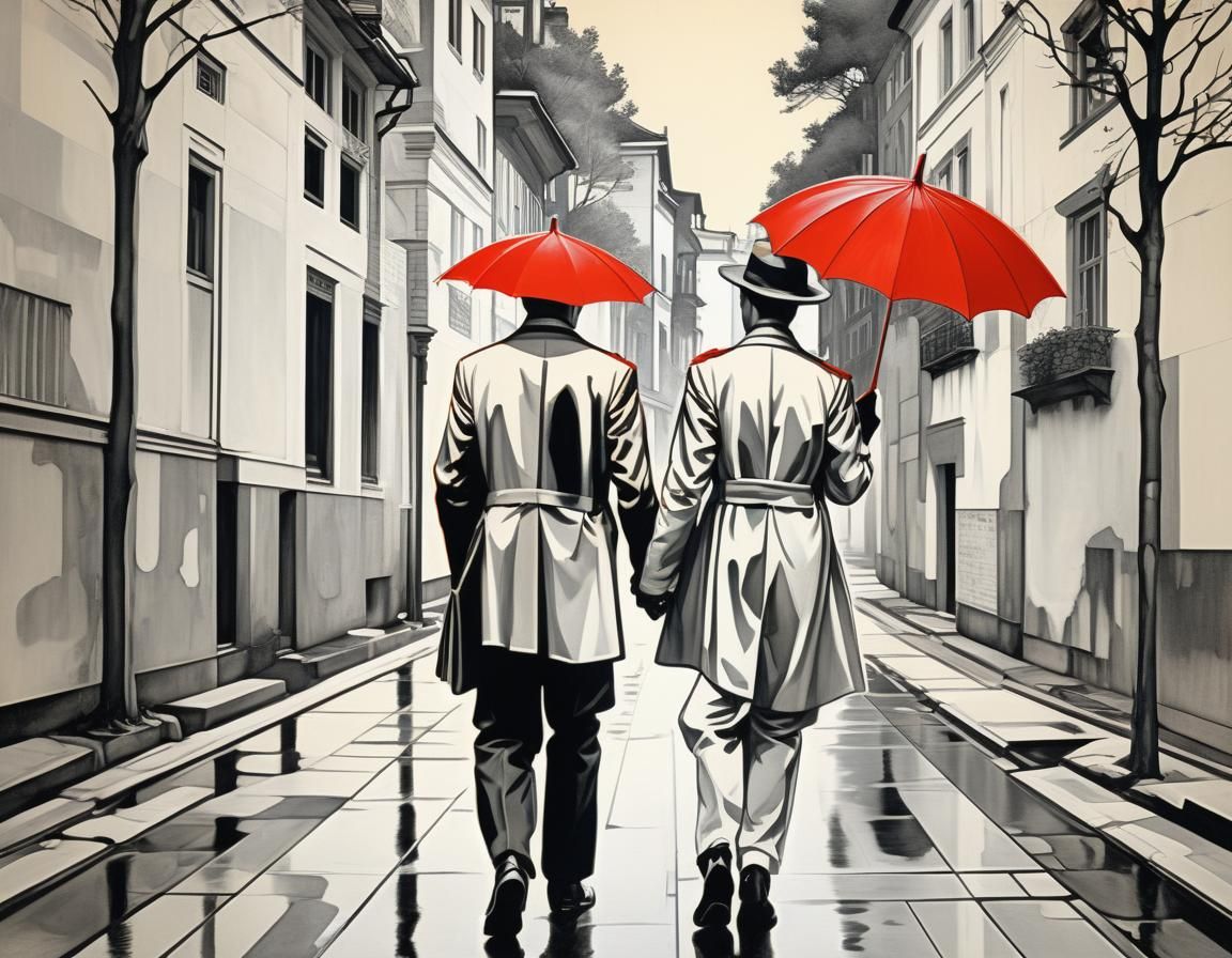 Couple with Red Umbrella in Scrapbook Collage