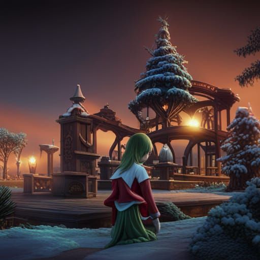 Sisters Play with Christmas Elf in Park