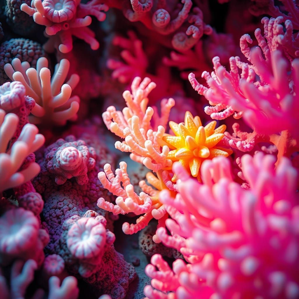 Iridescent Coral Reef Film Still in Futuristic Style