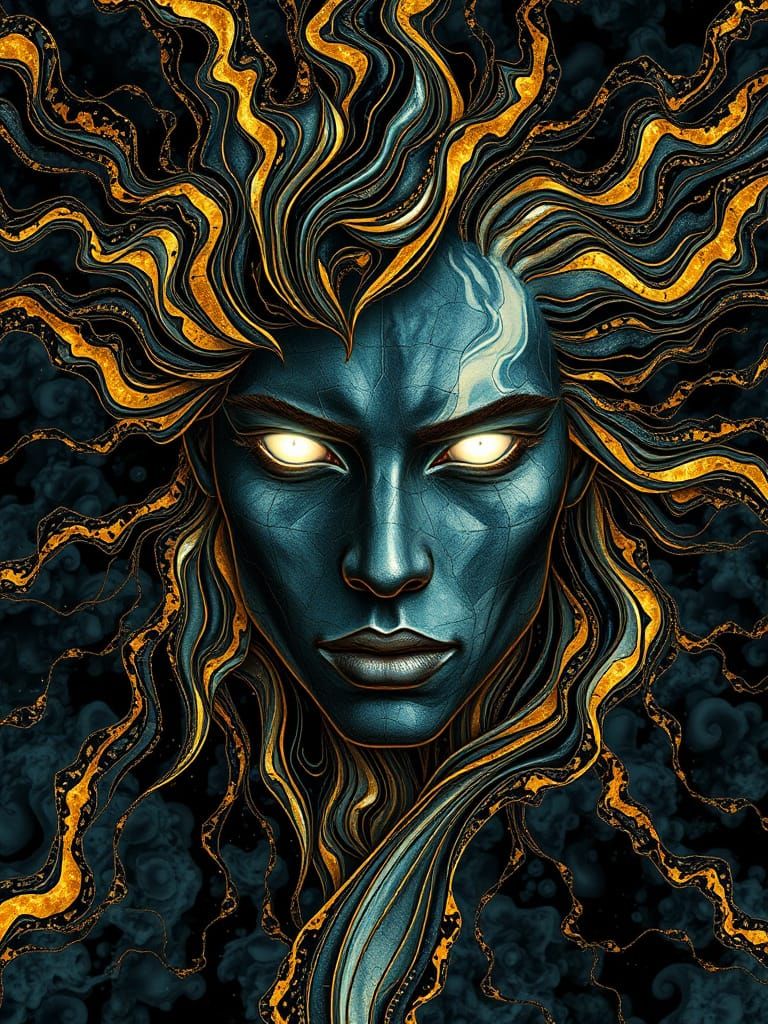 Bioluminescent Alcohol Ink Art of a Celestial Archangel