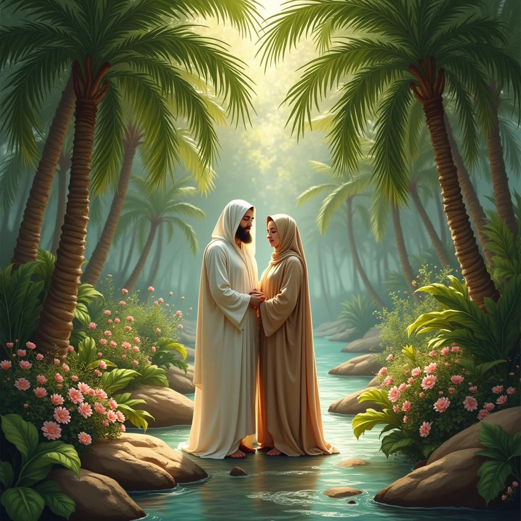 Adam and Eve in Paradise, Islamic Art Style