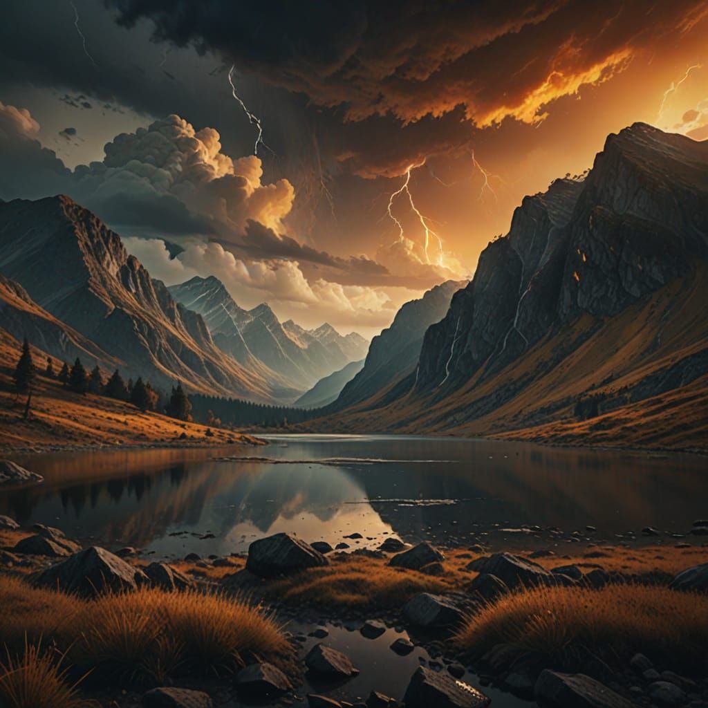 Moody Mountain Landscape at Golden Hour