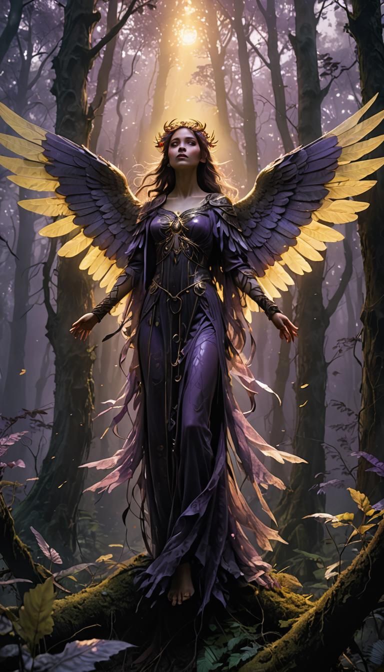 Mystical Angel in Eerie Forest, Fantasy Art