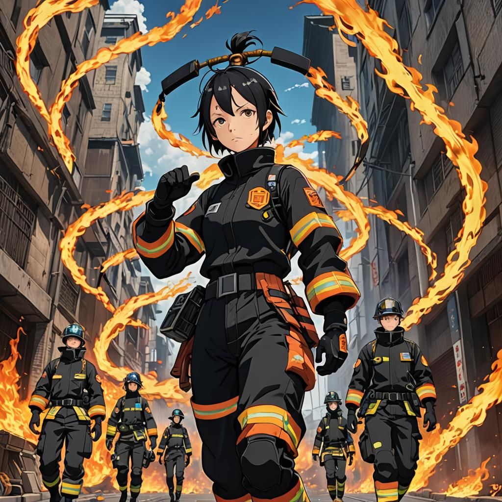 Fire Force Anime-Inspired Cel-Shaded Art