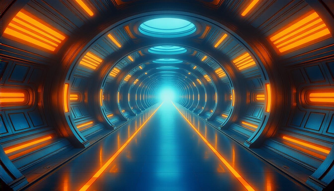 Infinite Sci-Fi Corridor in Art Deco Spaceship