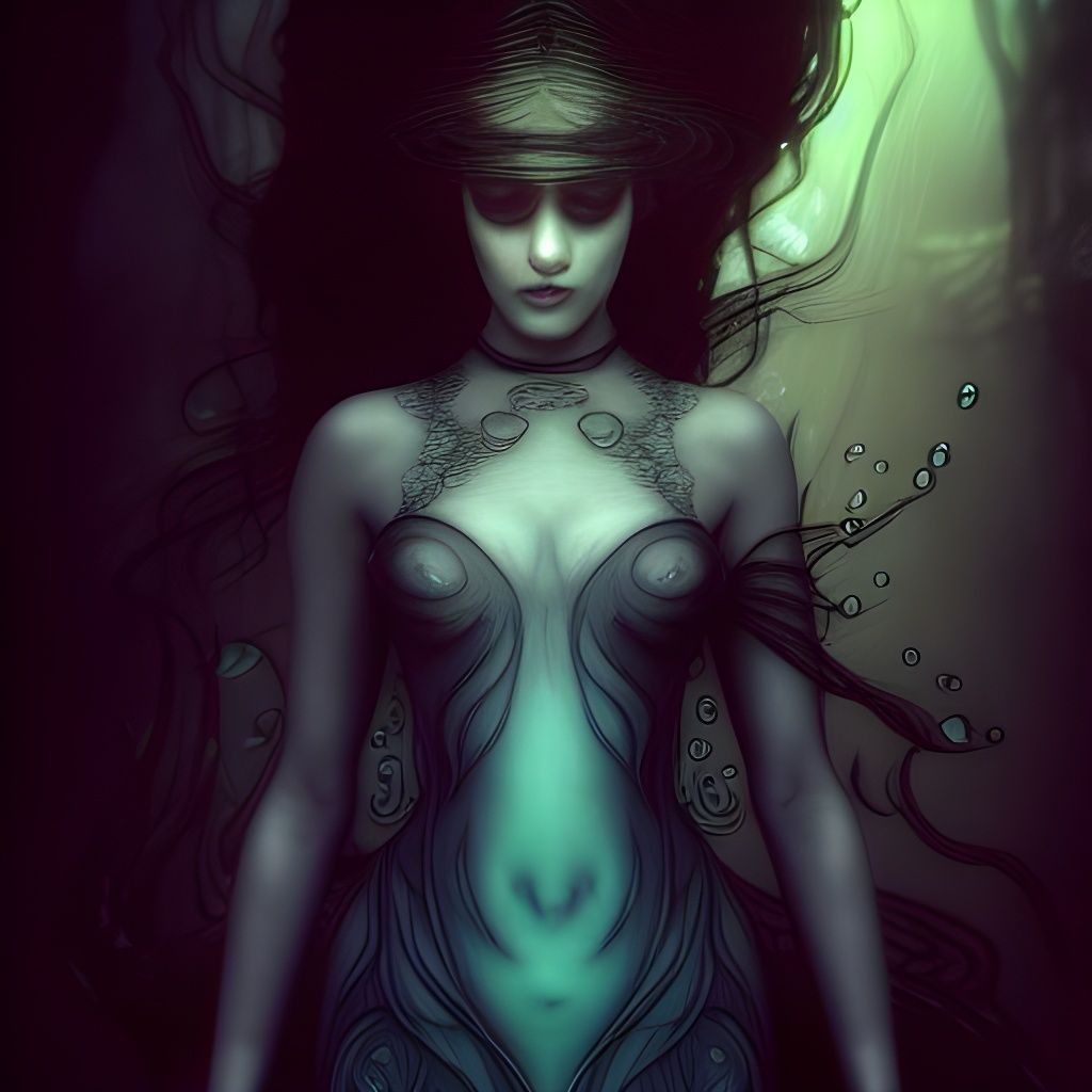 Underwater Mermaid in Ukiyo-e Style with Fish