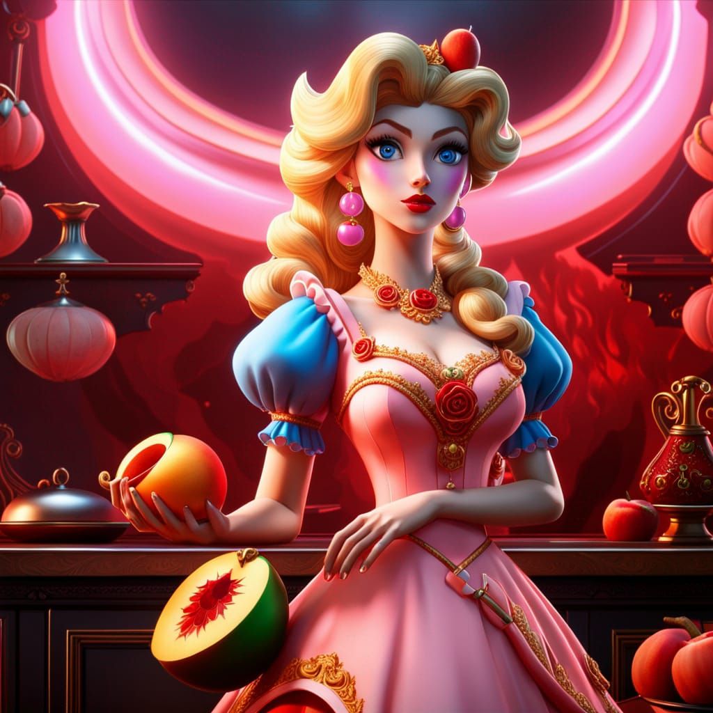 Horror Goddess Princess Peach in Hyperrealistic 3D Render