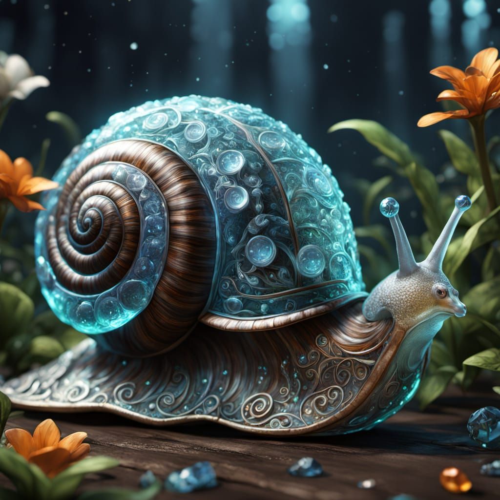 Crystal Snail with Bioluminescent Plants