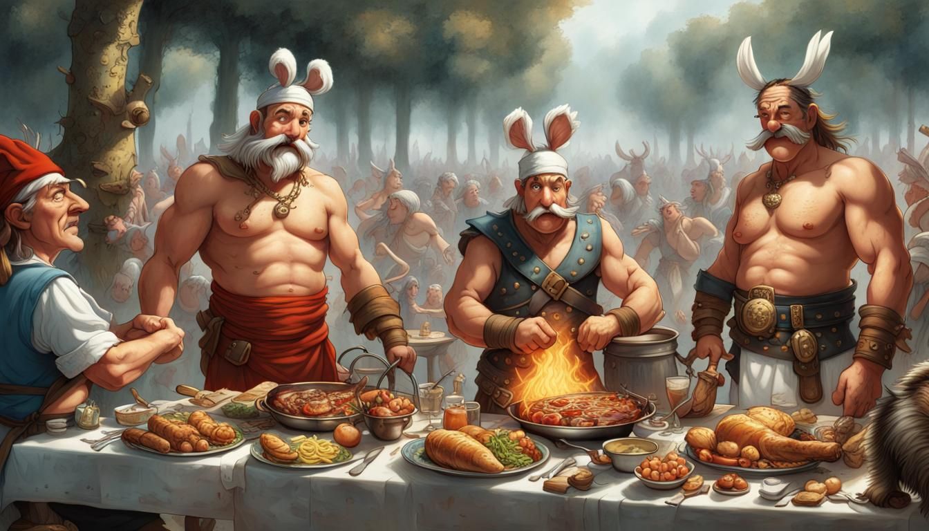 Asterix and Obelix Feast: Comic Book Illustration
