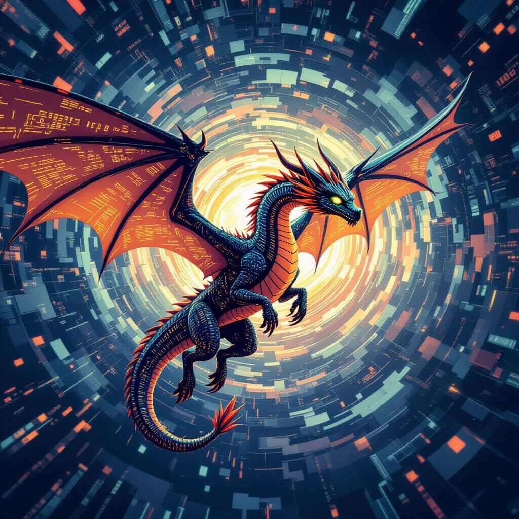 Majestic Binary Dragon Soars Through Digital Sky