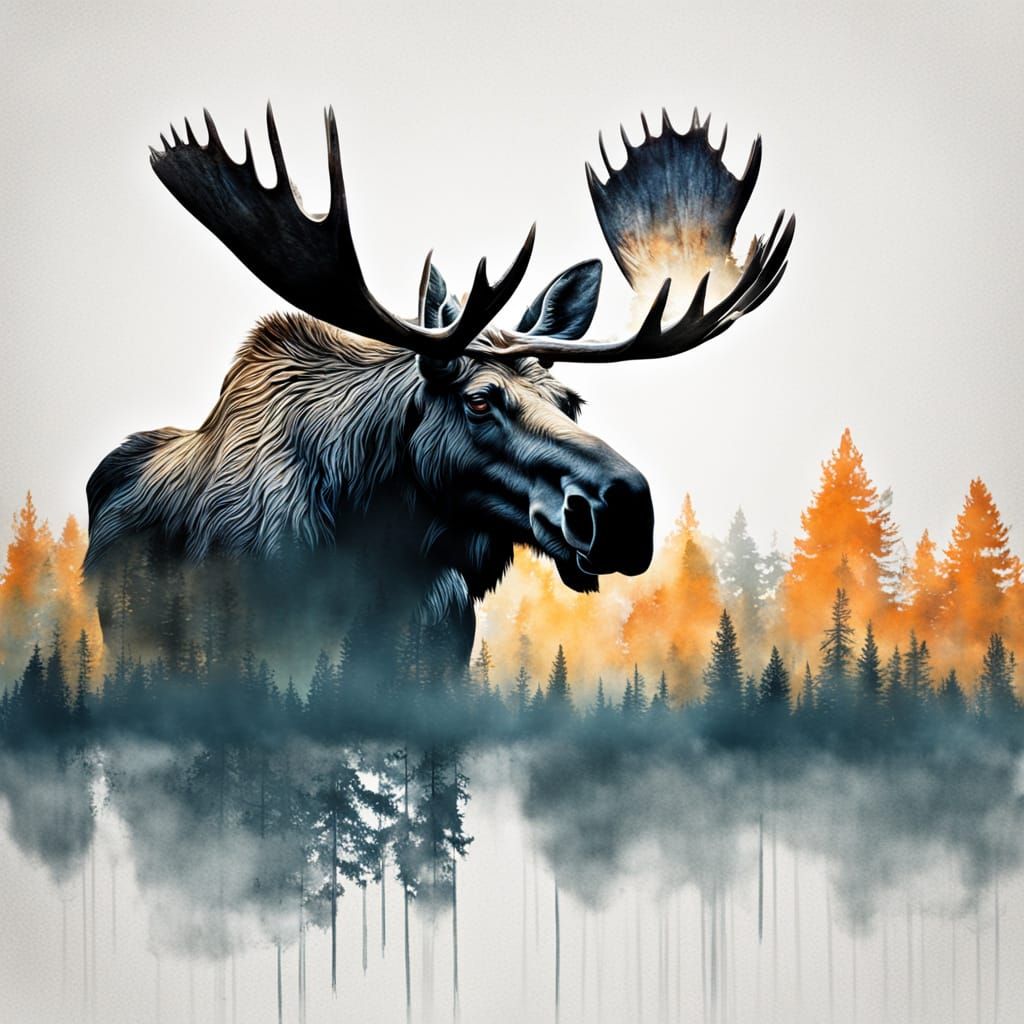 Moose in Striking Double Exposure Effect