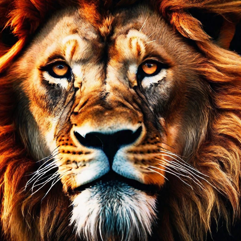 lion, male, mane of fire, black background Cinematic film st...