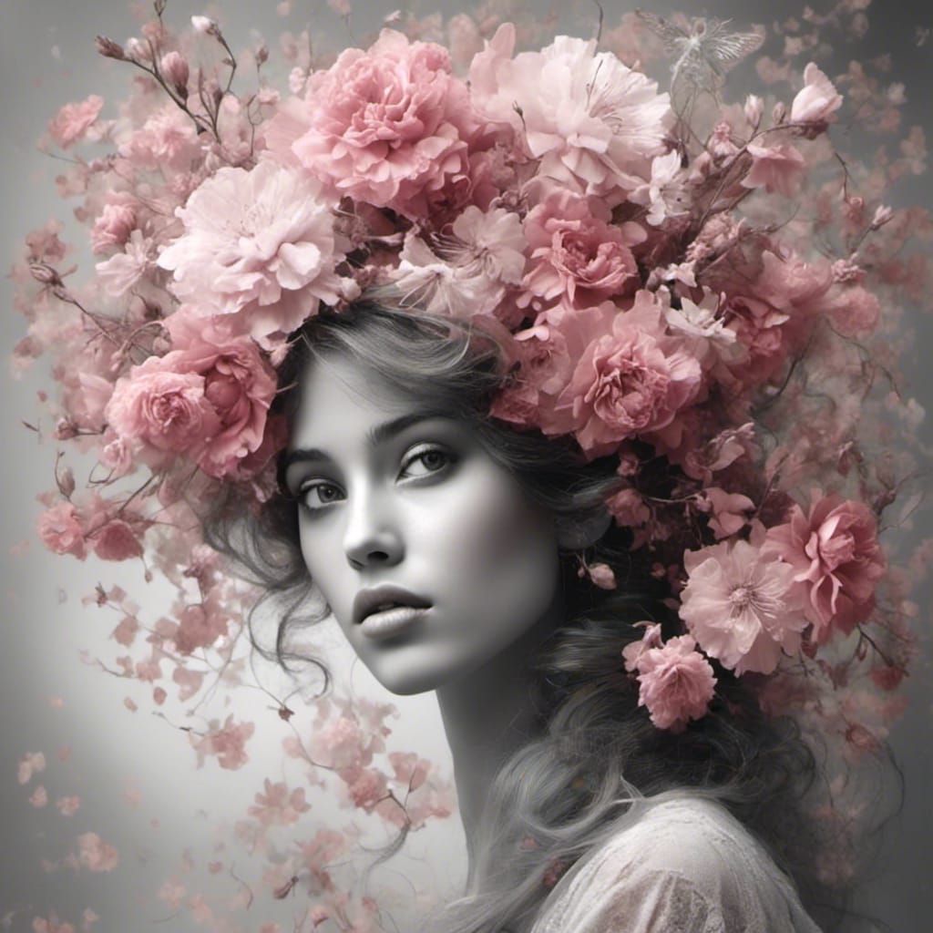 Monochrome Pink Flower Portrait