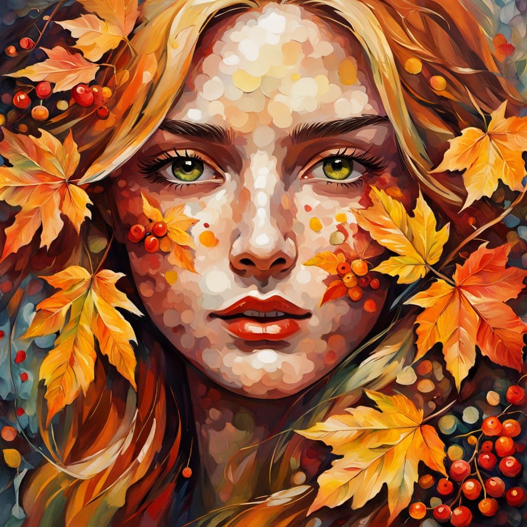 Autumn Woman in Neo-Impressionist Style
