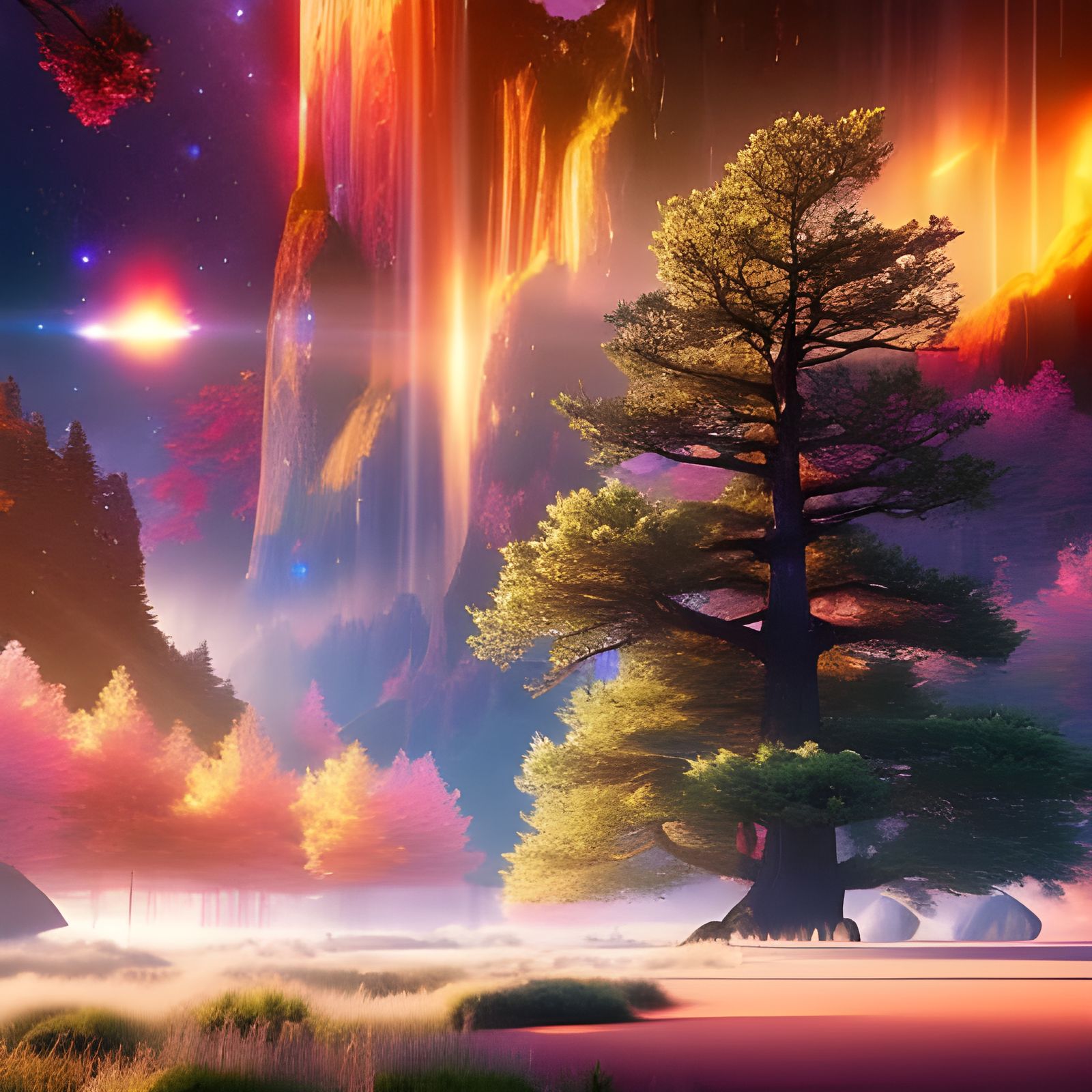 Ethereal Tree of Universes: A Celestial Art Piece