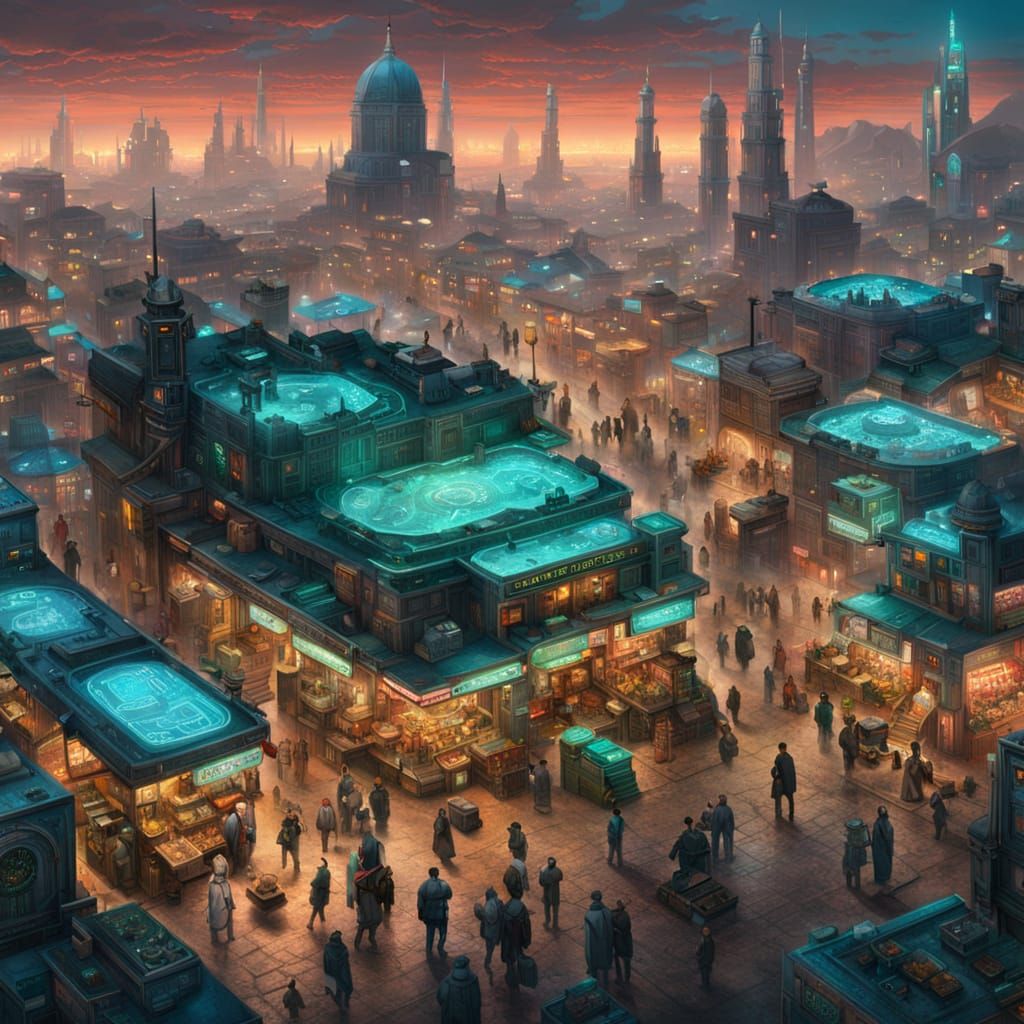 Cyberpunk Marketplace in Futuristic Casablanca