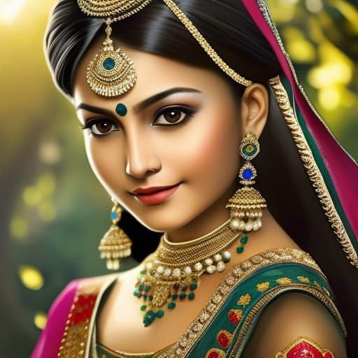 Indian Woman in Saree: Detailed Digital Portrait