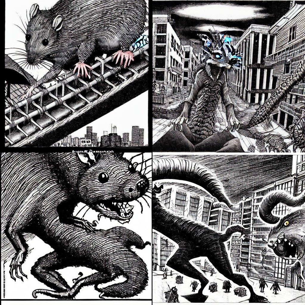 Giant Rat Destroys City: Manga-Style Illustration