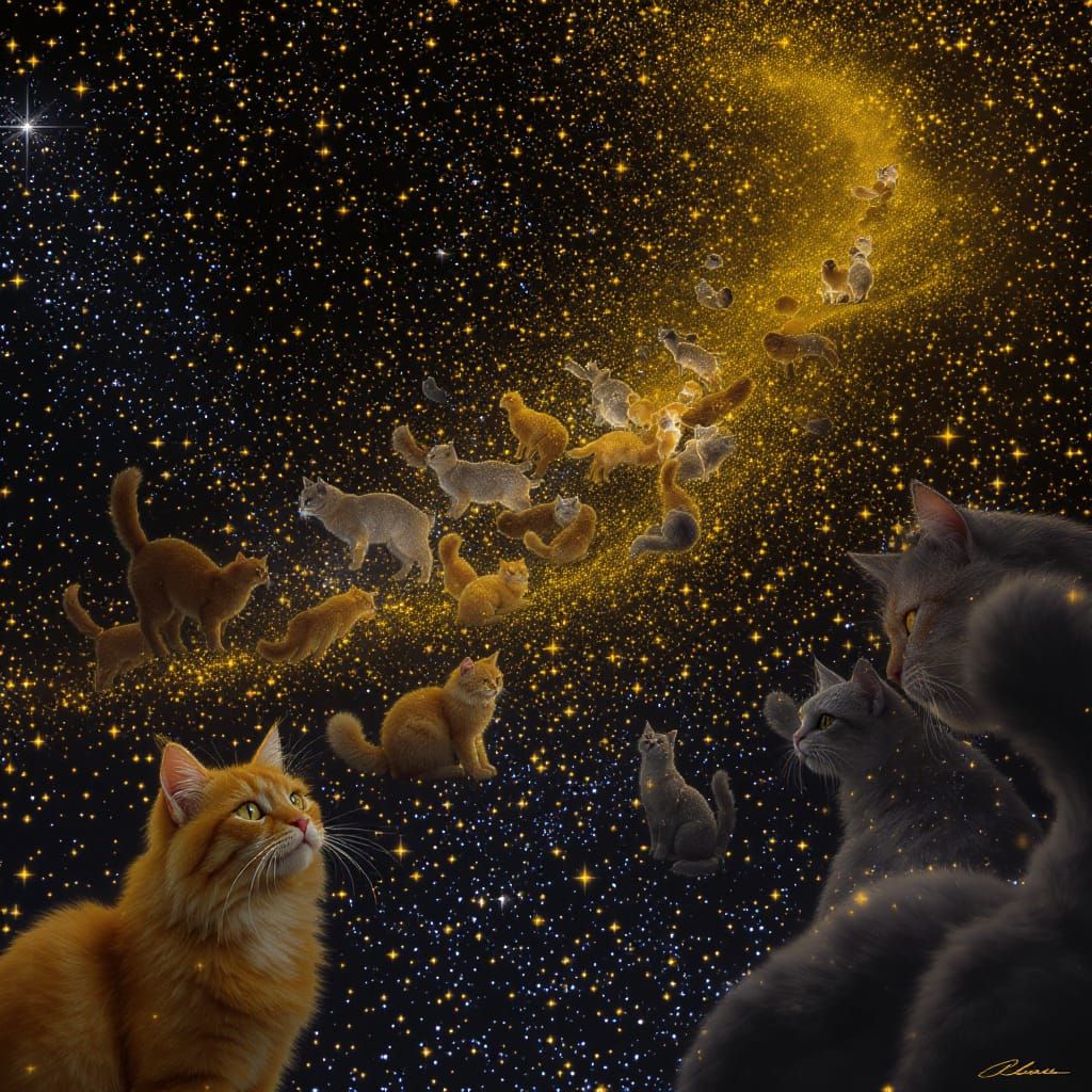 Magical Night Sky Full of Glistening Cats