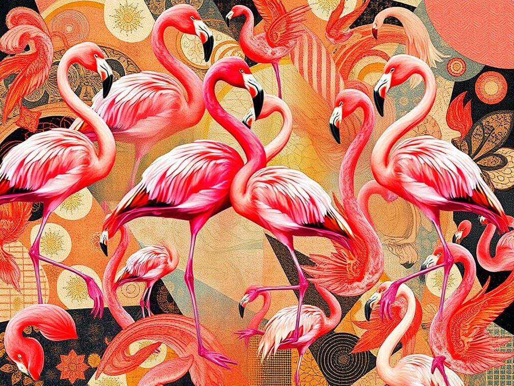 Vibrant Flamingo Collage in Dreamlike Style