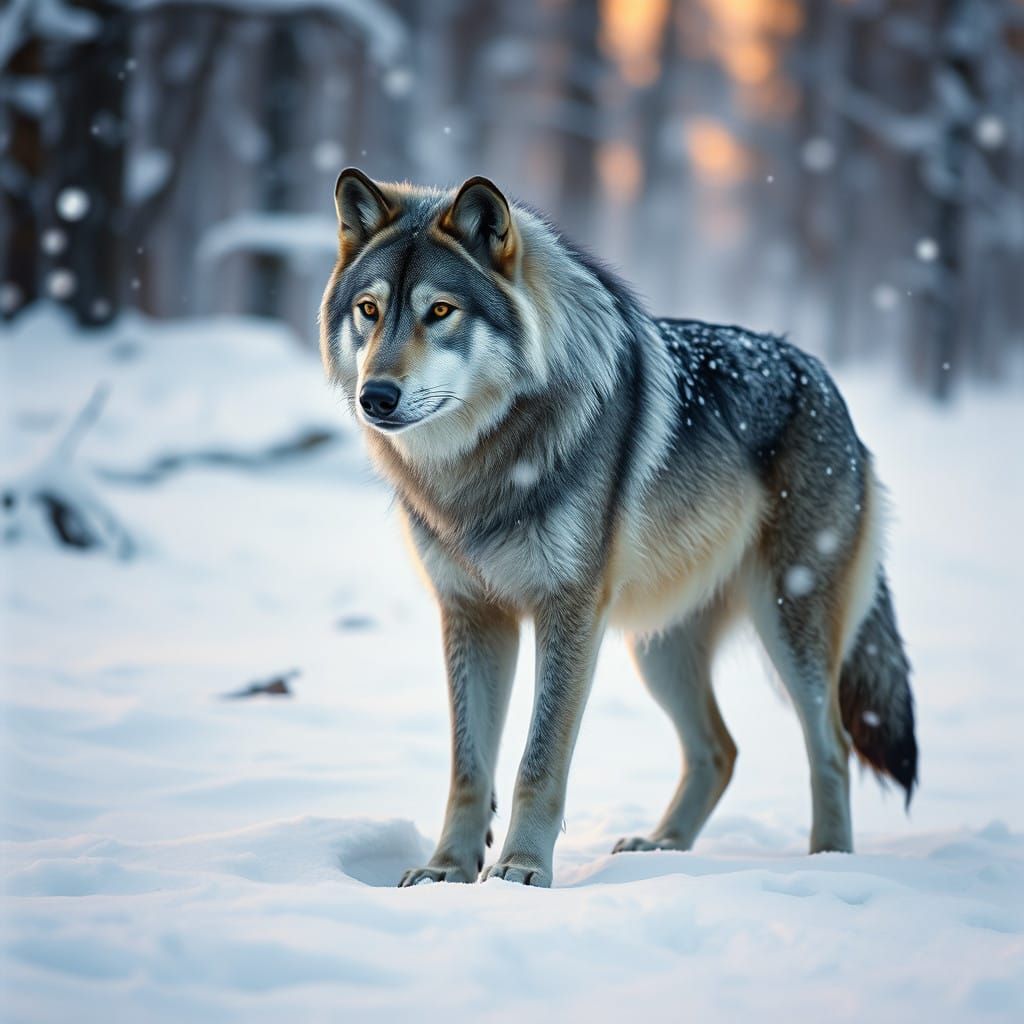Majestic Solitary Wolf in Snowy Wilderness