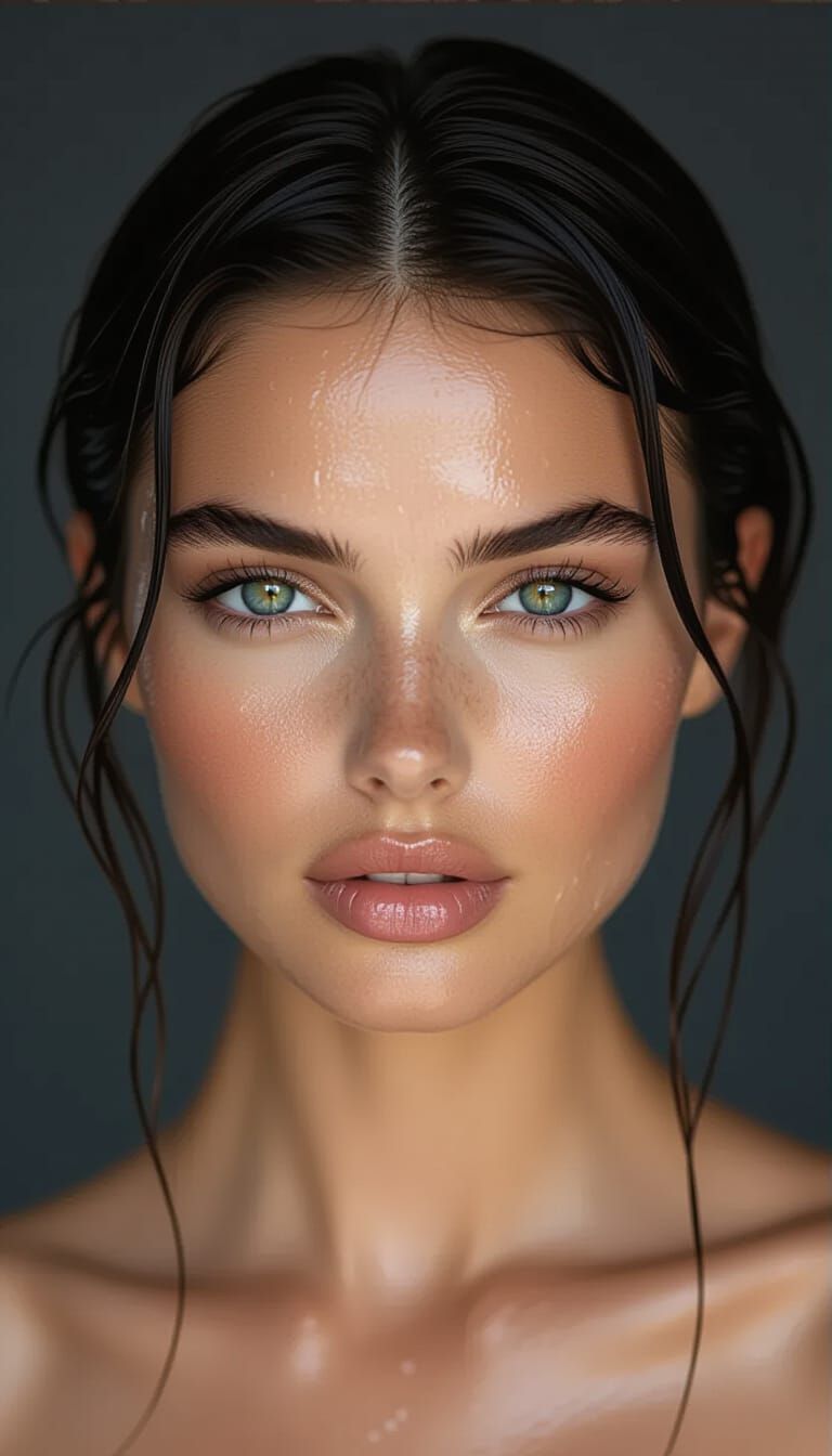 Photorealistic Portrait of a Woman with Wet Hair