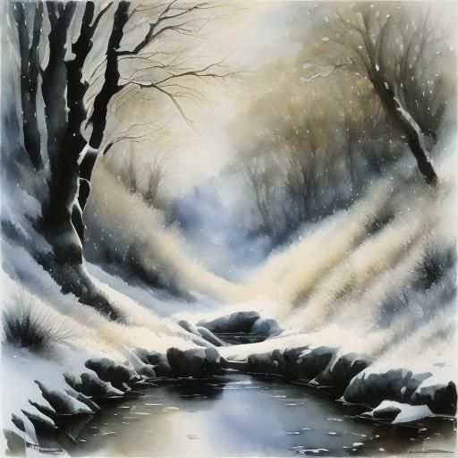 Dunedain Ranger in Winter Landscape Watercolor