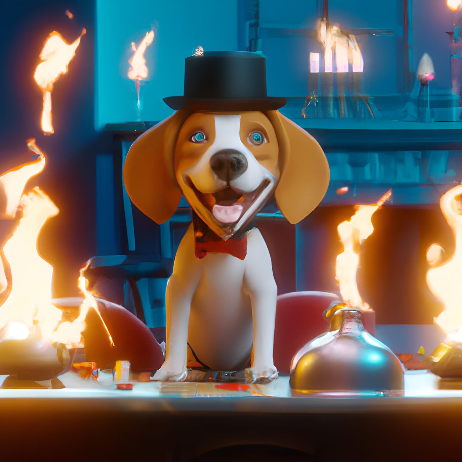 Happy Beagle Burns the House Down: 3D Render