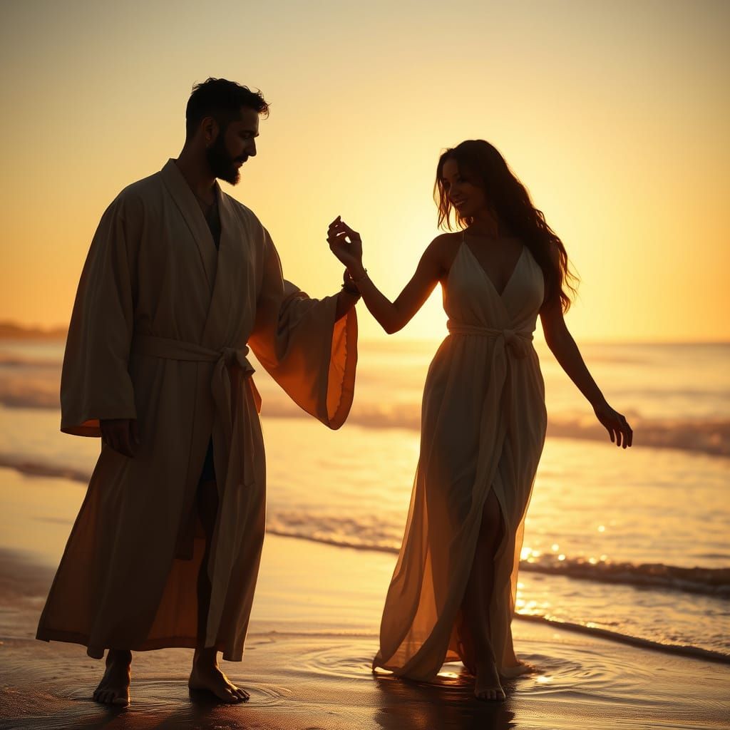 Man and Woman Holding Hands at Sunrise