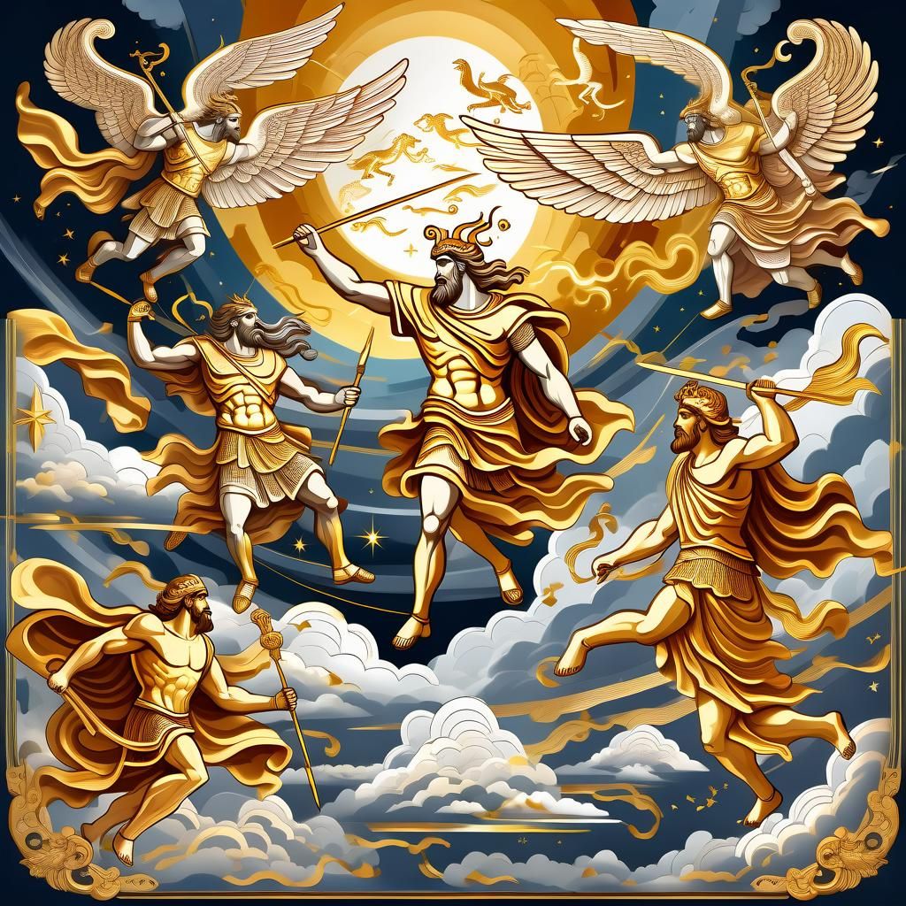 a war of mythological gods in the sky