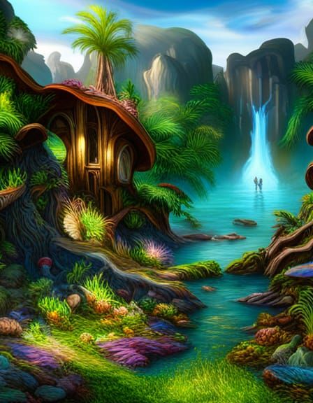 Photorealistic Pandora Landscape with Bioluminescent Flora