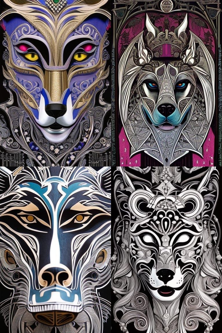 Intricate Greyhound Mask for Venice Carnival in Art Nouveau