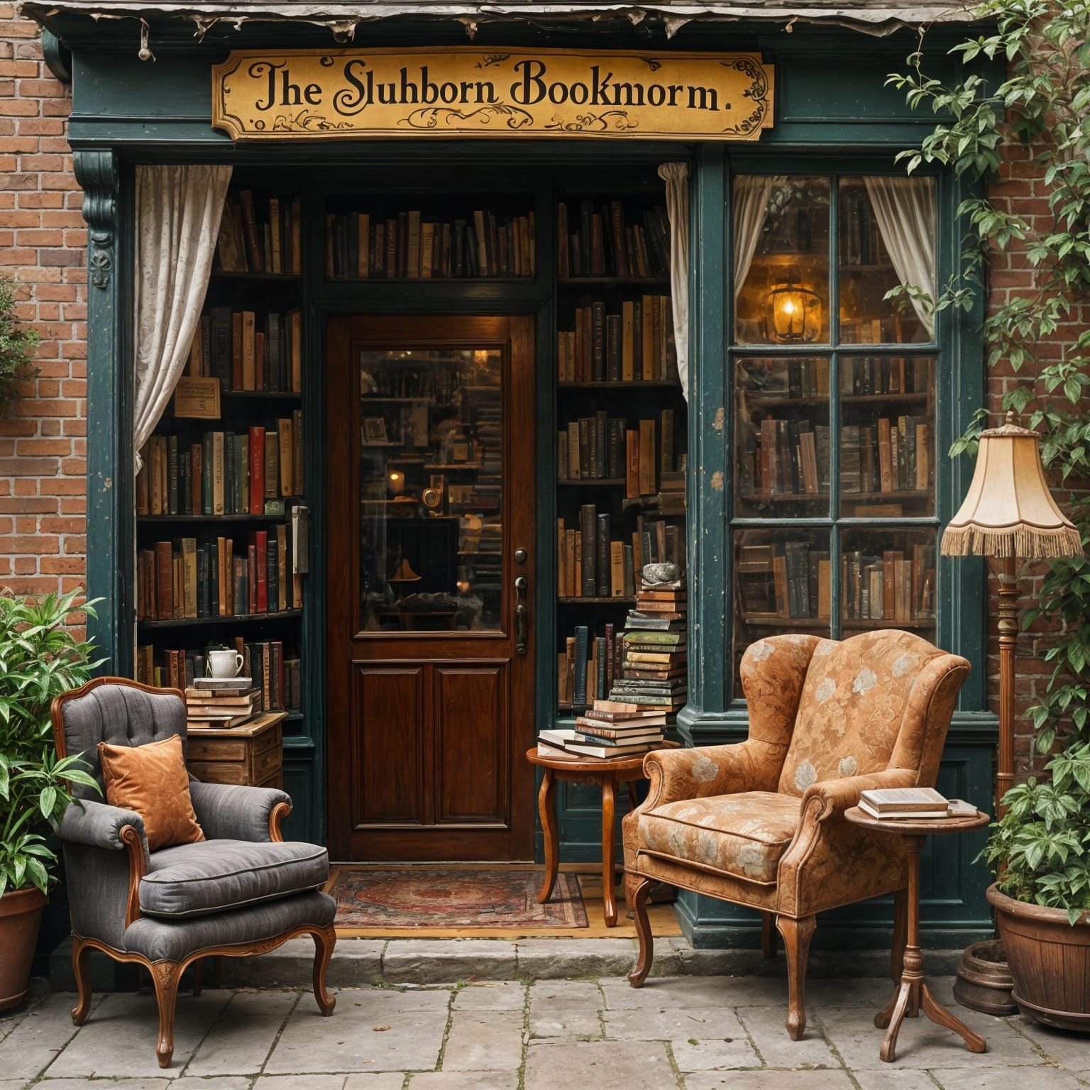 Cozy Bookstore with Elegant Wooden Sign in Vintage Style