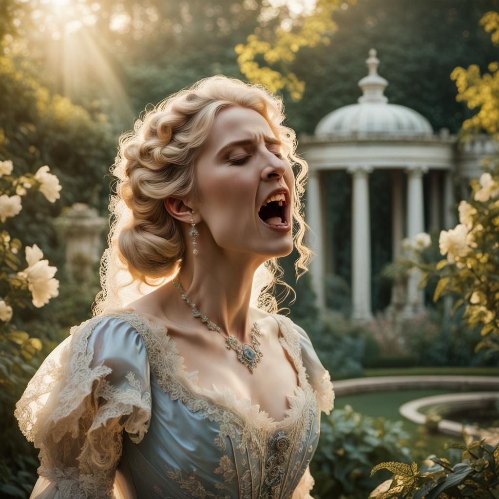 Regency Woman's Heartbreak in English Garden