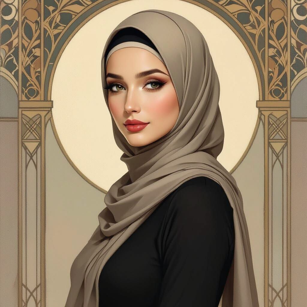 Elegant Hijabi Portrait in Art Deco Style