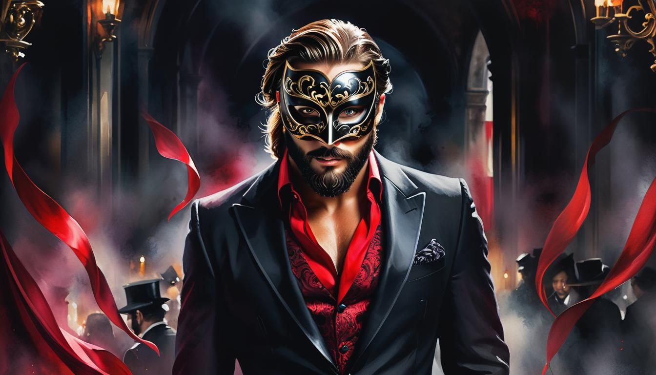 Masquerade Masked Man in Watercolor Depth