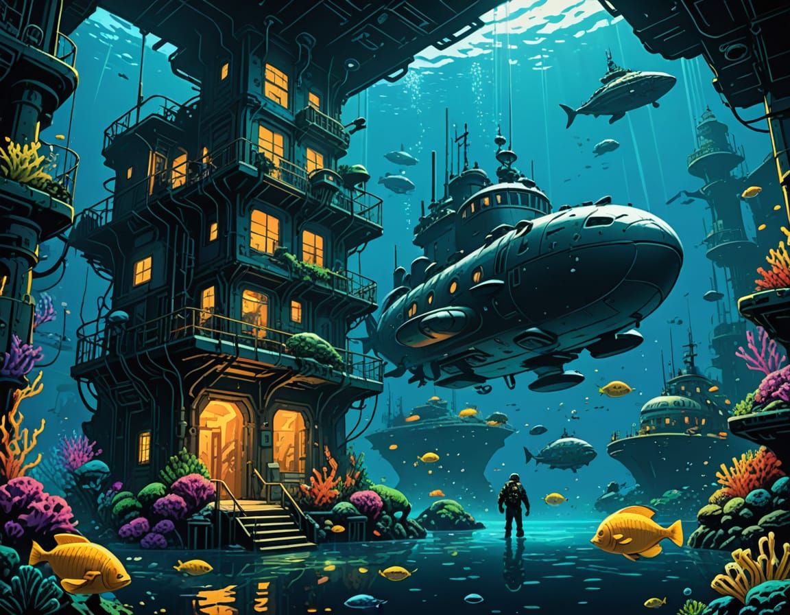 Underwater Cities in Comic Book Style