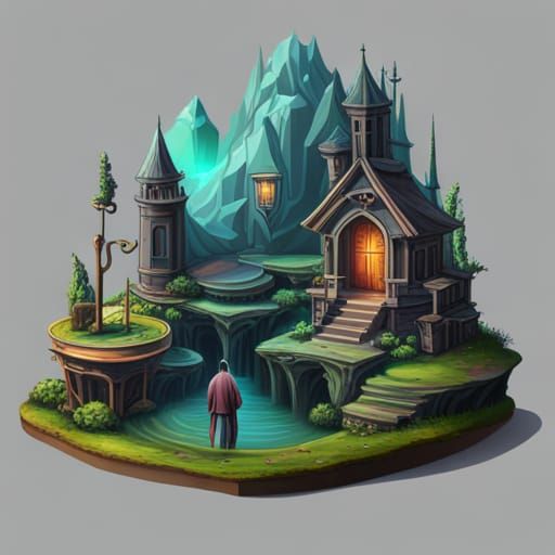 Surreal Wizards' Village in Hyperrealistic 3D