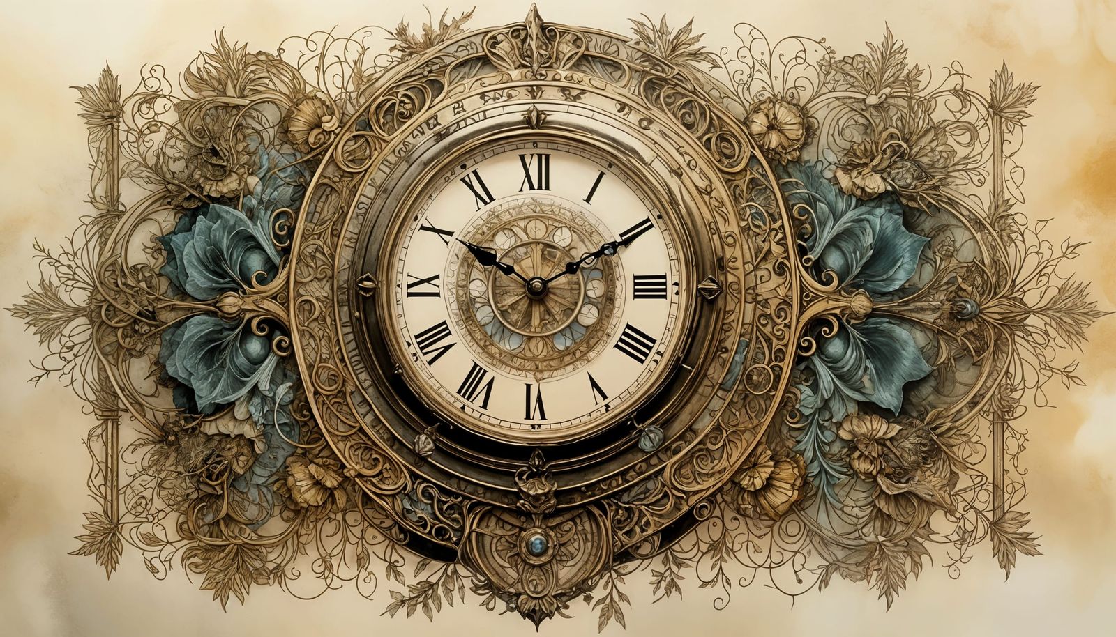 Enchanting Magical Clock Illustration in Watercolor Style