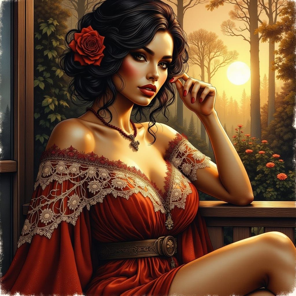 Elegant Woman Portrait in Romantic Oil Painting Style