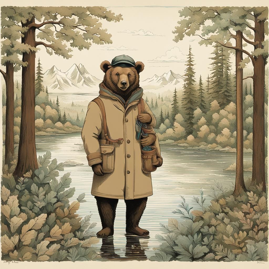 Adventurer Bear in Forest: Fantasy Concept Art