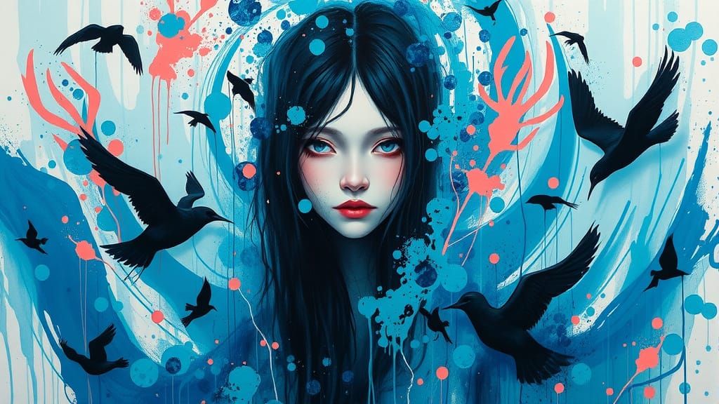 Oceanic Woman Portrait with Abstract Marine Elements