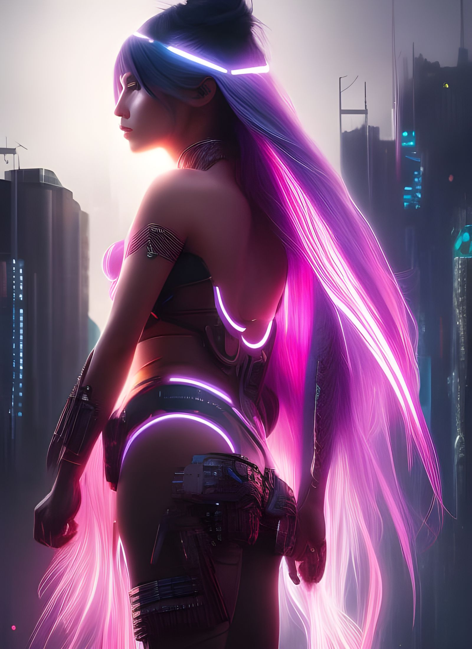 Neon Cyberpunk Goddess Digital Illustration