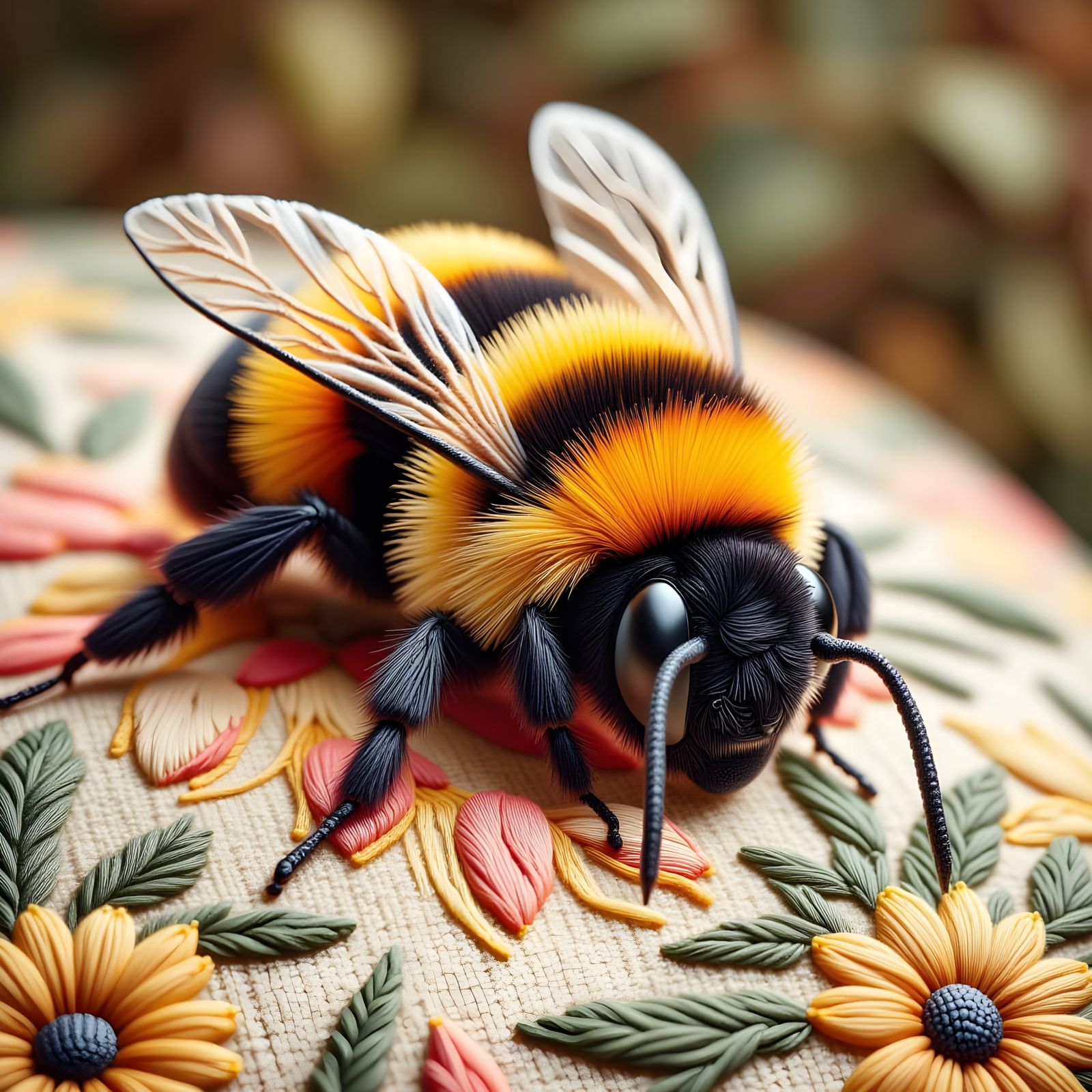 Cute Bumblebee Napping on Tapestry Pillow