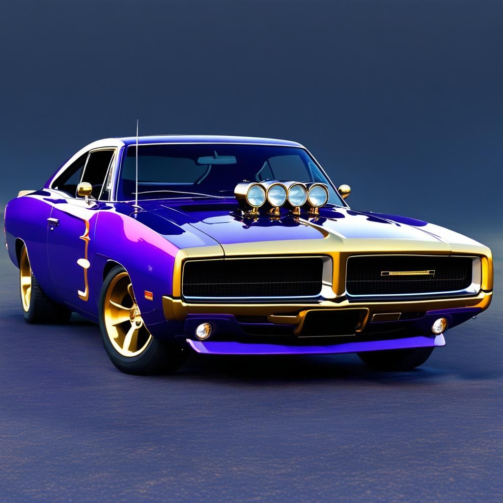 Purple and Gold Dodge Charger in Haze
