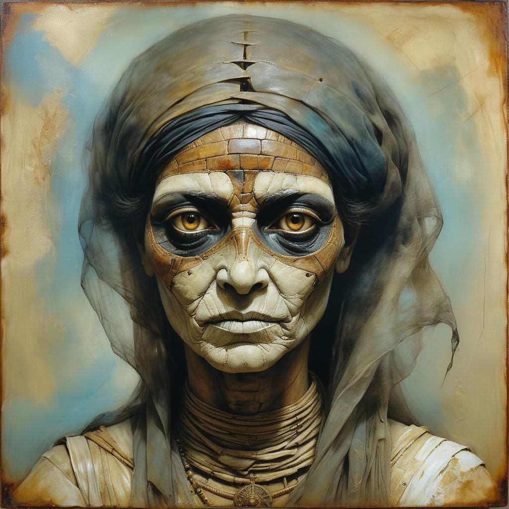 Eerie Encaustic Portrait: Diabolical Meets Angelic